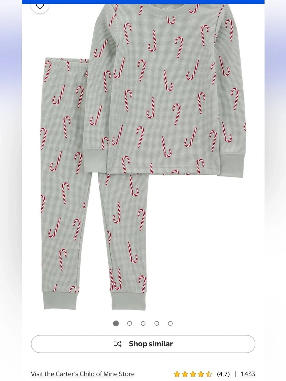 Carter's Light Gray Waffle Knit Candy Cane Pajama Set